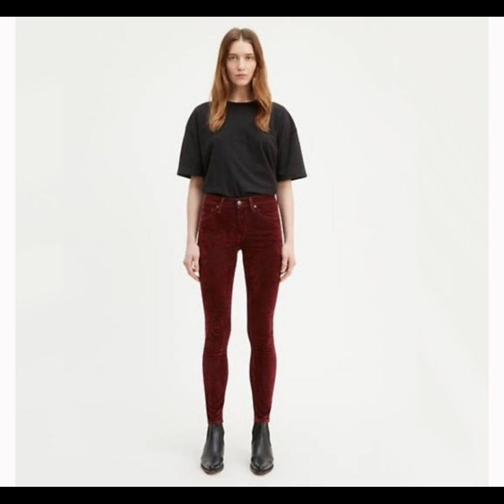 Levi’s 721 Made & Crafted High Rise Velvet Jeans in Burgundy